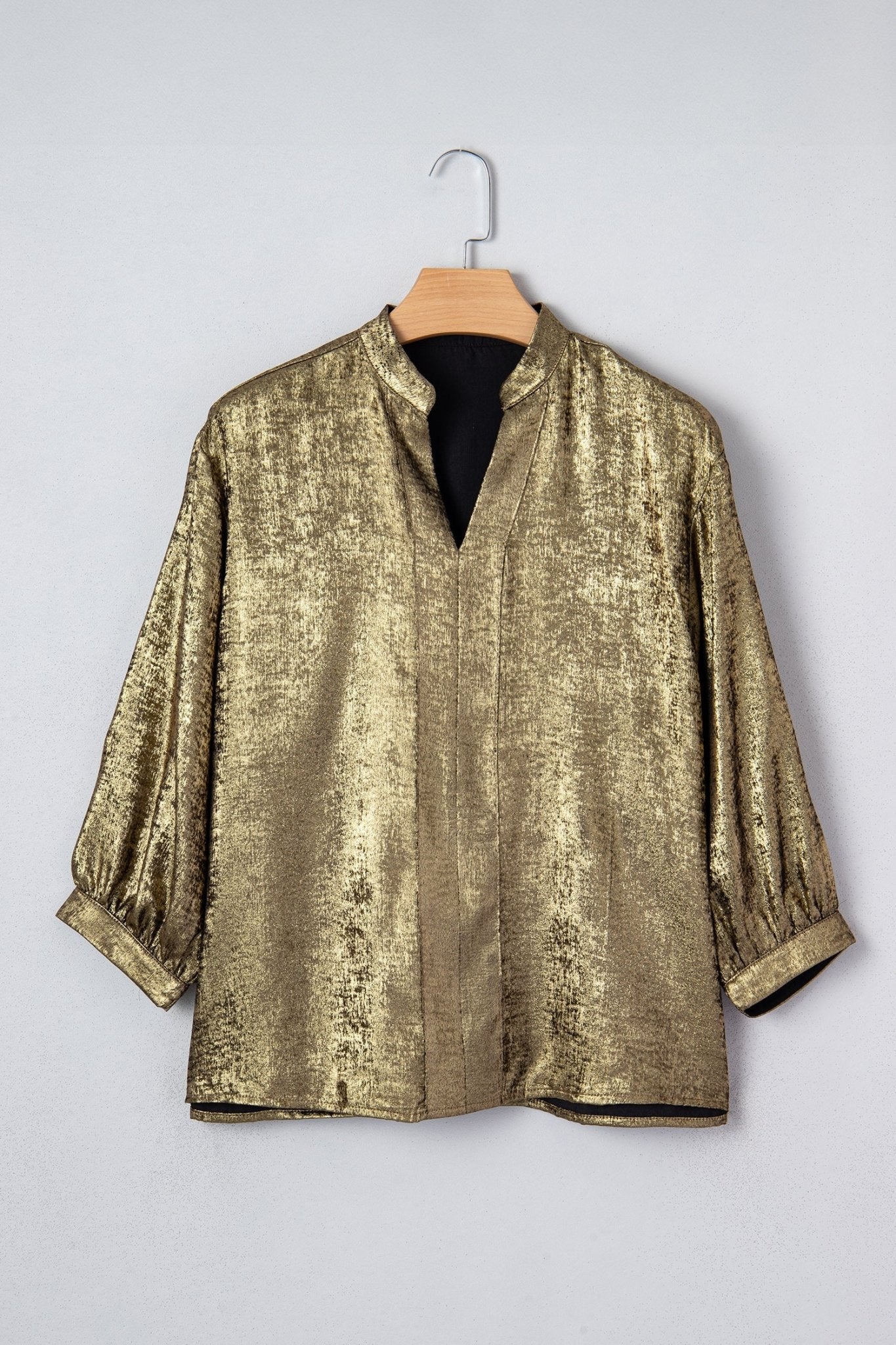 Metallic Split Neck 3/4 Sleeve Blouse - Rooted & Reckless Co.