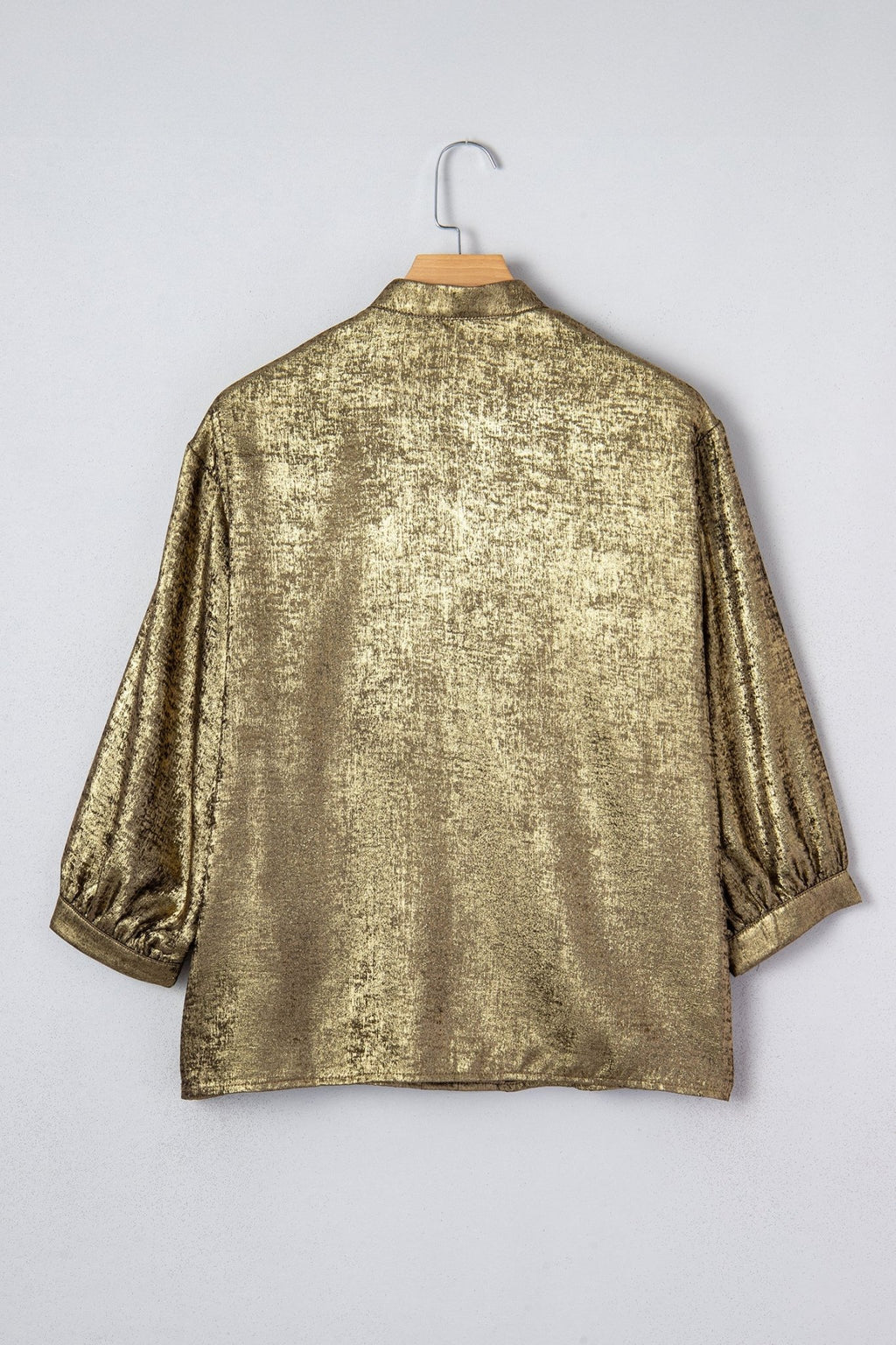 Metallic Split Neck 3/4 Sleeve Blouse - Rooted & Reckless Co.