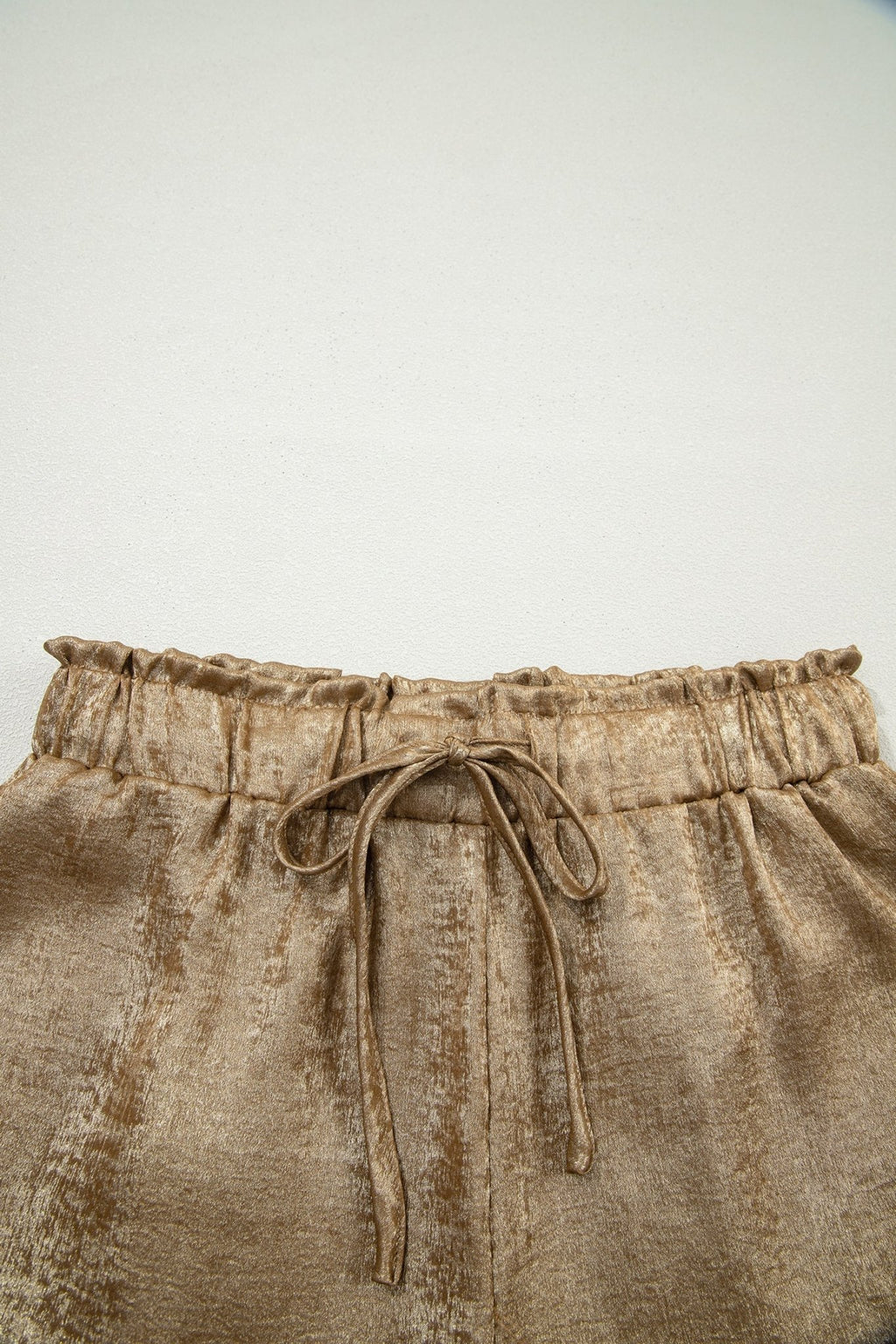 Metallic Tie Elastic Waist Cuffed Hem Shorts - Rooted & Reckless Co.