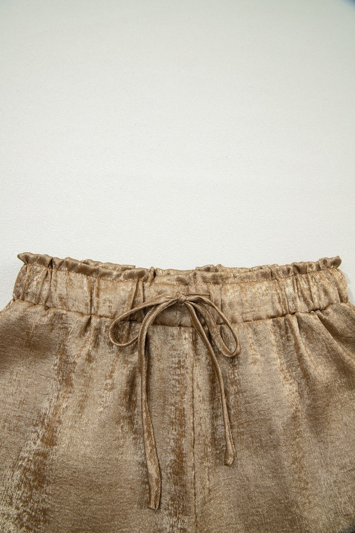 Metallic Tie Elastic Waist Cuffed Hem Shorts - Rooted & Reckless Co.