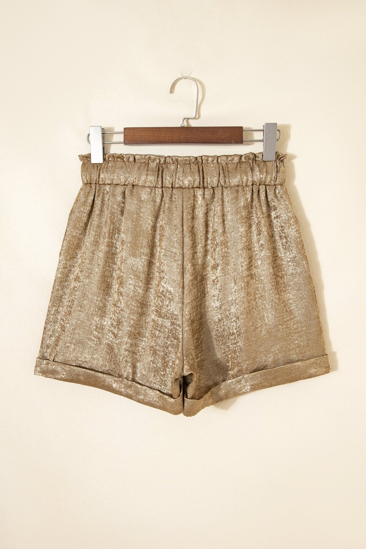 Metallic Tie Elastic Waist Cuffed Hem Shorts - Rooted & Reckless Co.