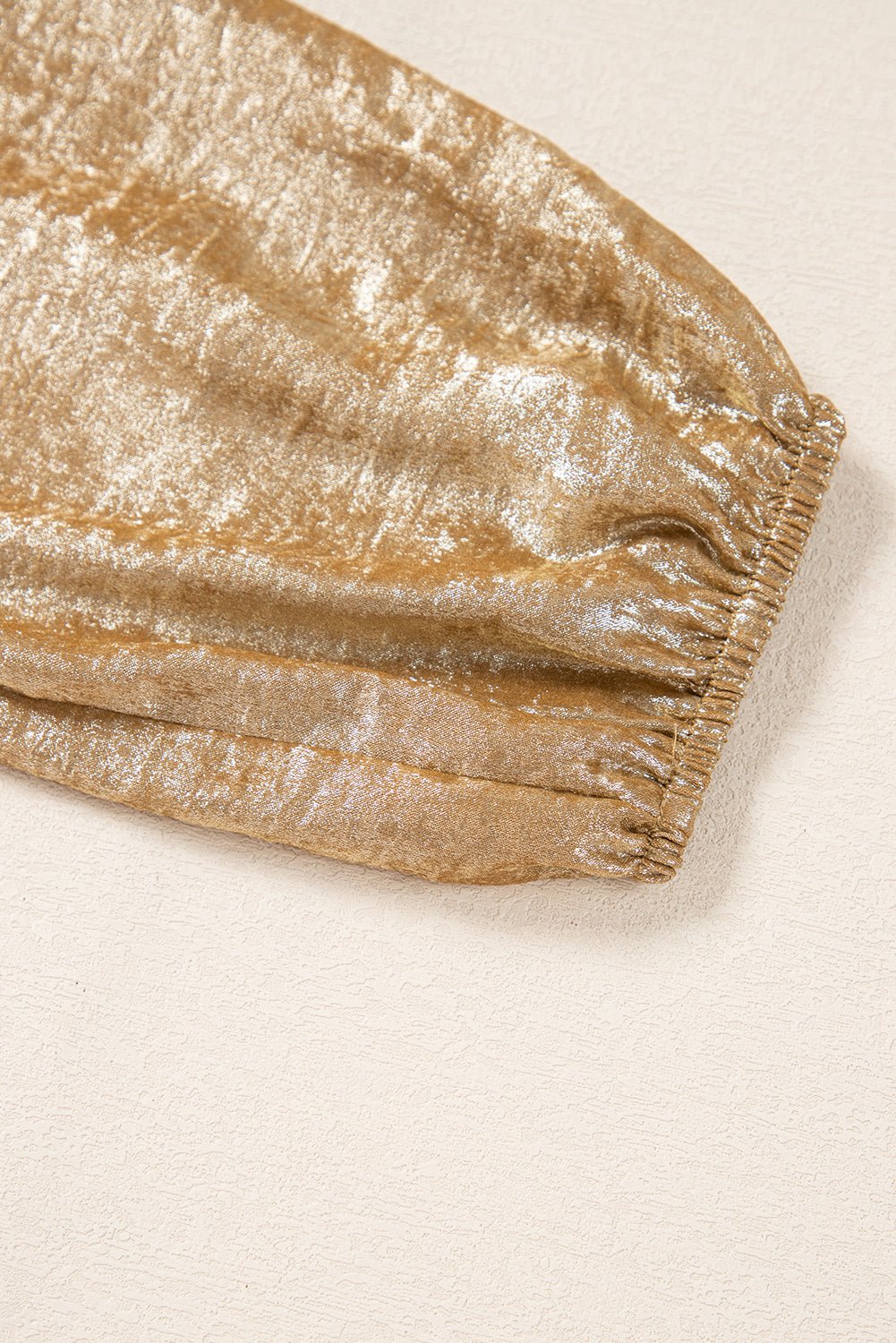 Metallic Tie Front 3/4 Puff Sleeve Peplum Blouse - Rooted & Reckless Co.