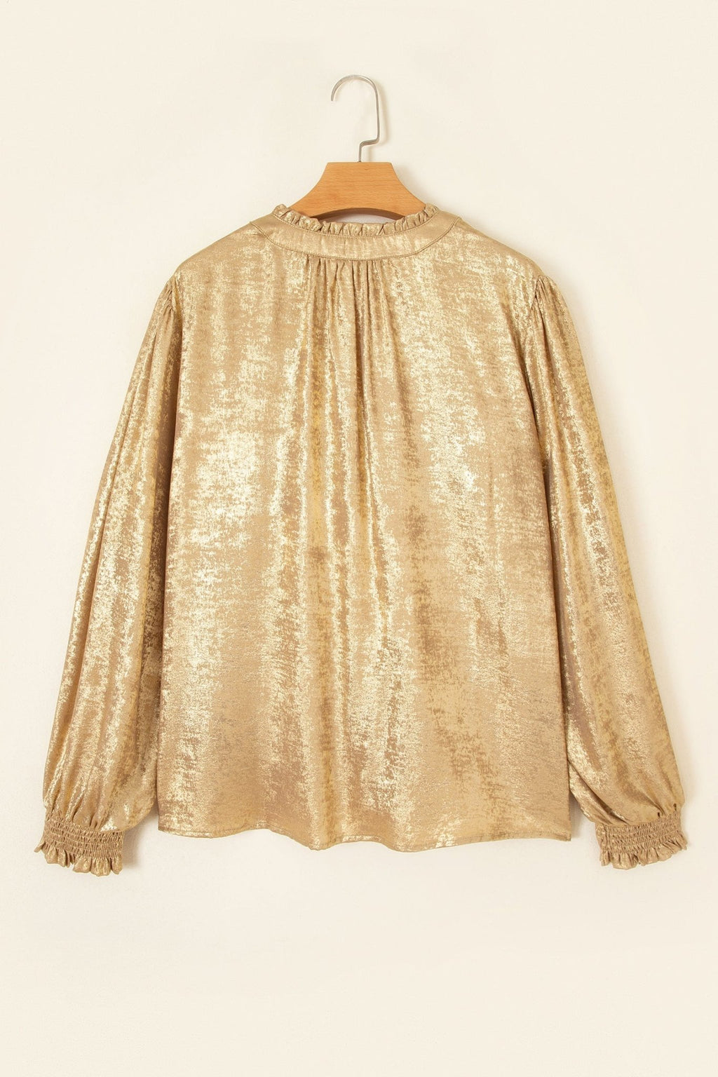Metallic Tie V-Neck Long Sleeve Blouse - Rooted & Reckless Co.