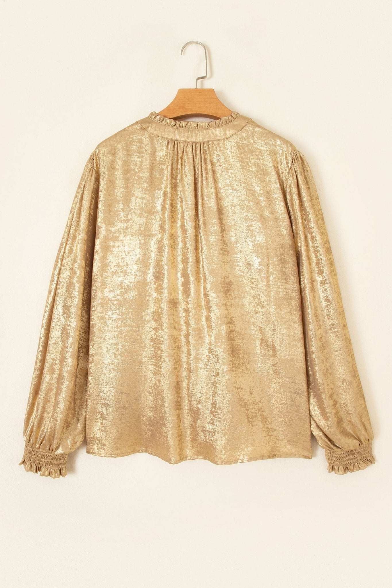 Metallic Tie V-Neck Long Sleeve Blouse - Rooted & Reckless Co.