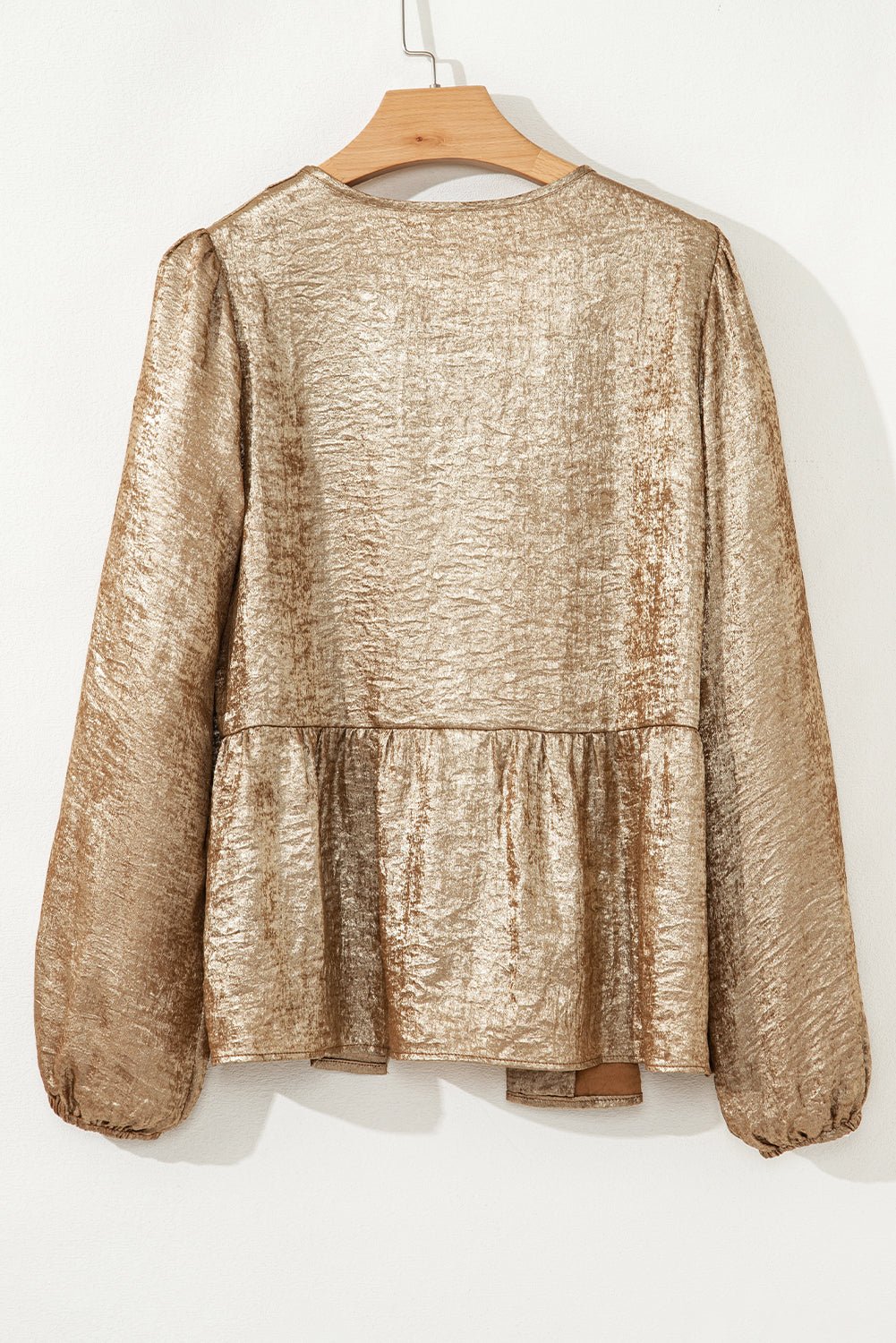 Metallic Tied Front Long Sleeve Babydoll Blouse - Rooted & Reckless Co.