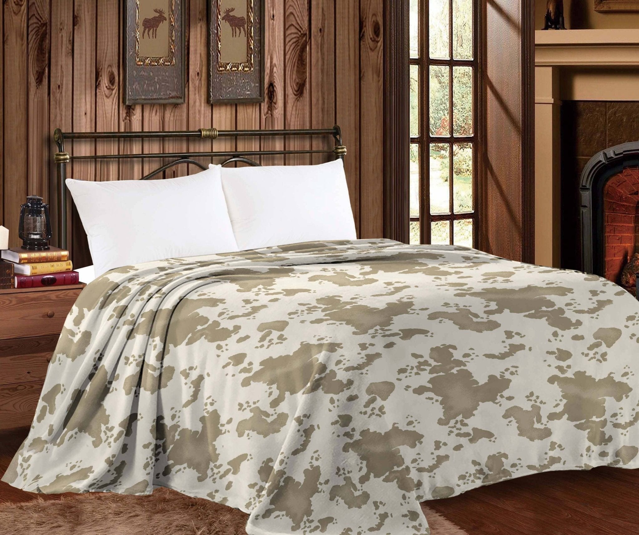 Mia Throw Blanket Cowprint Beige - Rooted & Reckless Co.