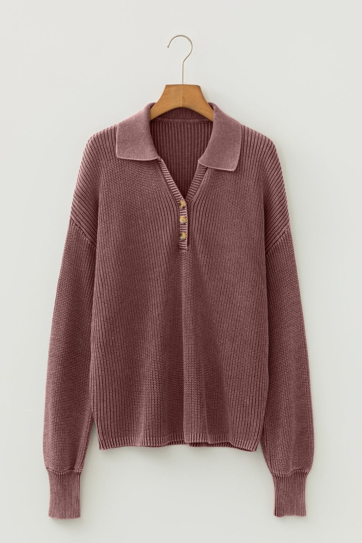 Mineral Wash Buttoned Polo Collar Knit Sweater - Rooted & Reckless Co.