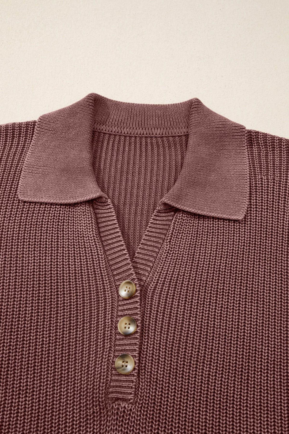 Mineral Wash Buttoned Polo Collar Knit Sweater - Rooted & Reckless Co.