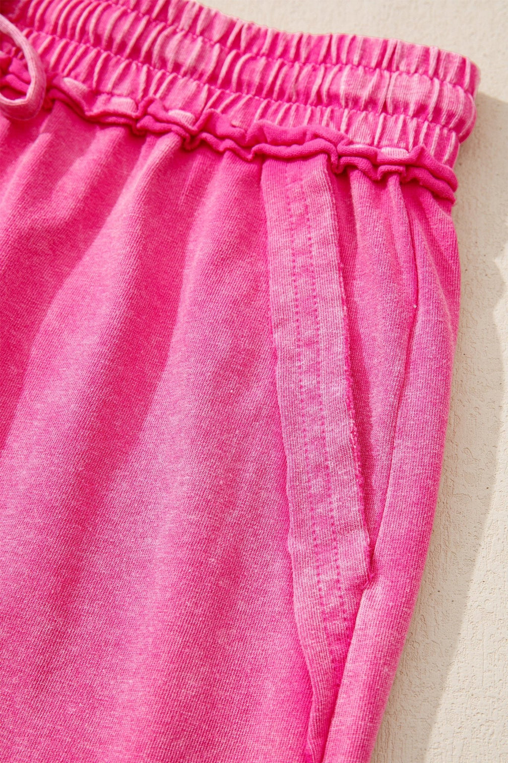 Mineral Wash Drawstring Elastic Waist Raw Edge Shorts - Rooted & Reckless Co.