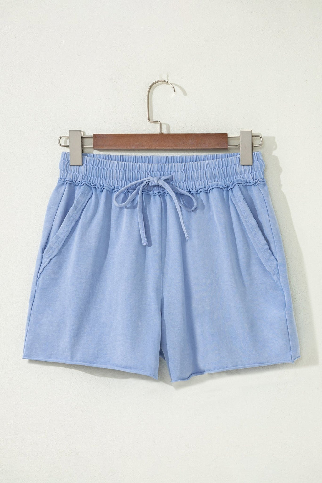 Mineral Wash Drawstring Elastic Waist Raw Edge Shorts - Rooted & Reckless Co.