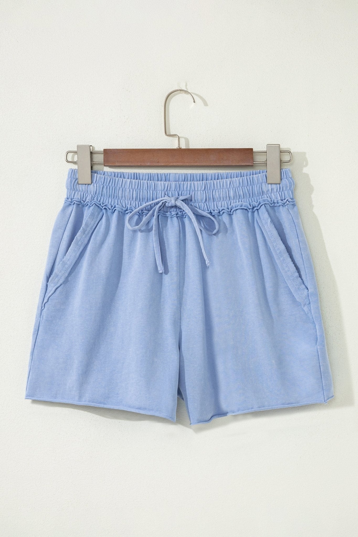 Mineral Wash Drawstring Elastic Waist Raw Edge Shorts - Rooted & Reckless Co.