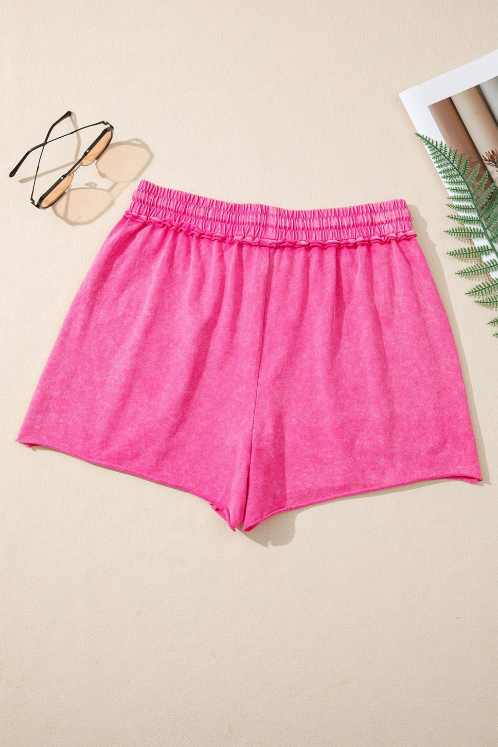 Mineral Wash Drawstring Elastic Waist Raw Edge Shorts - Rooted & Reckless Co.