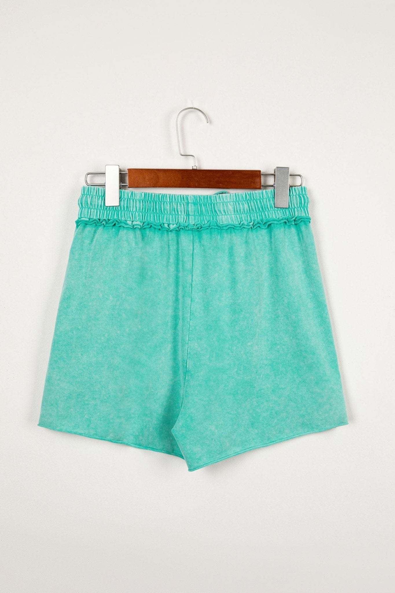 Mineral Wash Drawstring Elastic Waist Raw Edge Shorts - Rooted & Reckless Co.