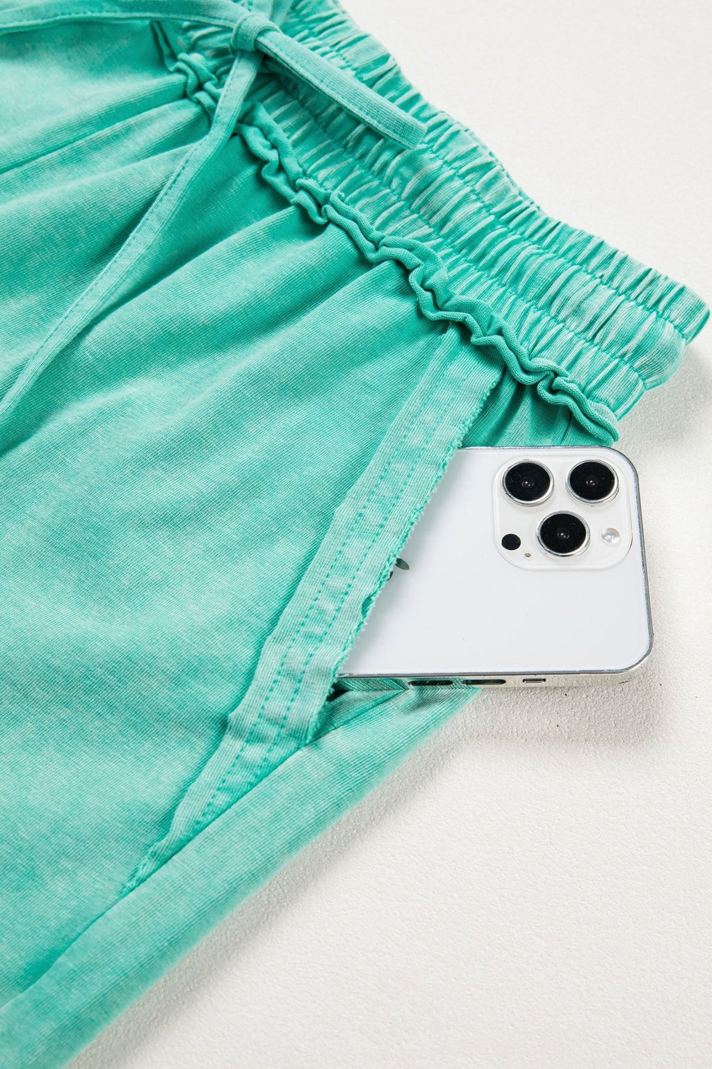 Mineral Wash Drawstring Elastic Waist Raw Edge Shorts - Rooted & Reckless Co.