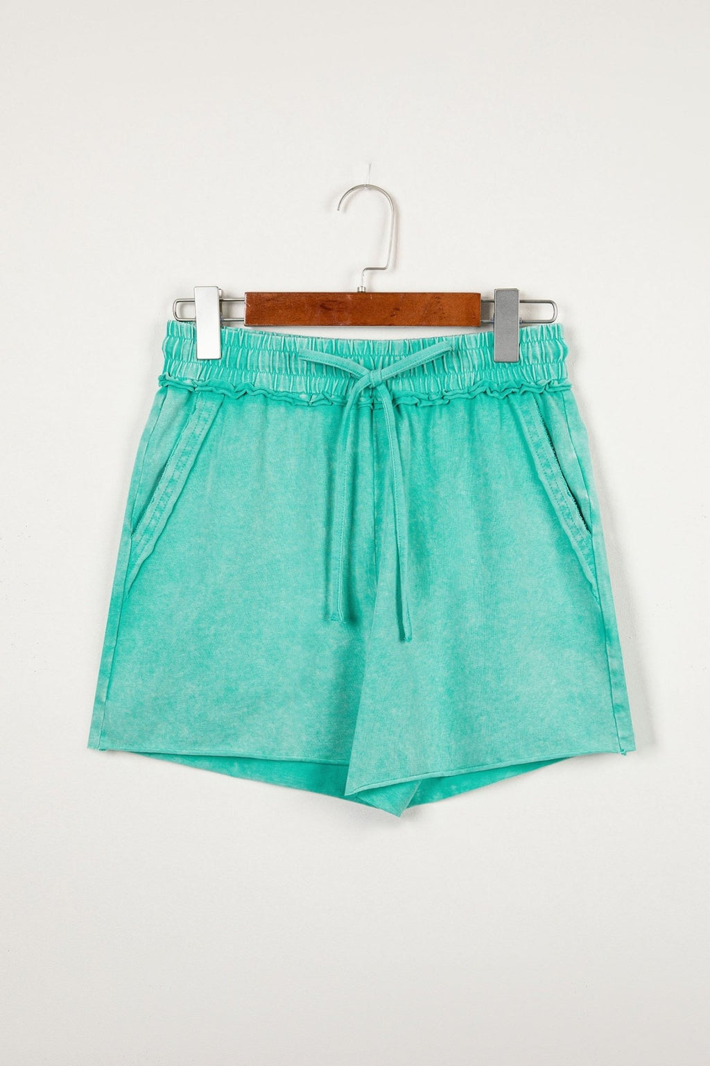 Mineral Wash Drawstring Elastic Waist Raw Edge Shorts - Rooted & Reckless Co.