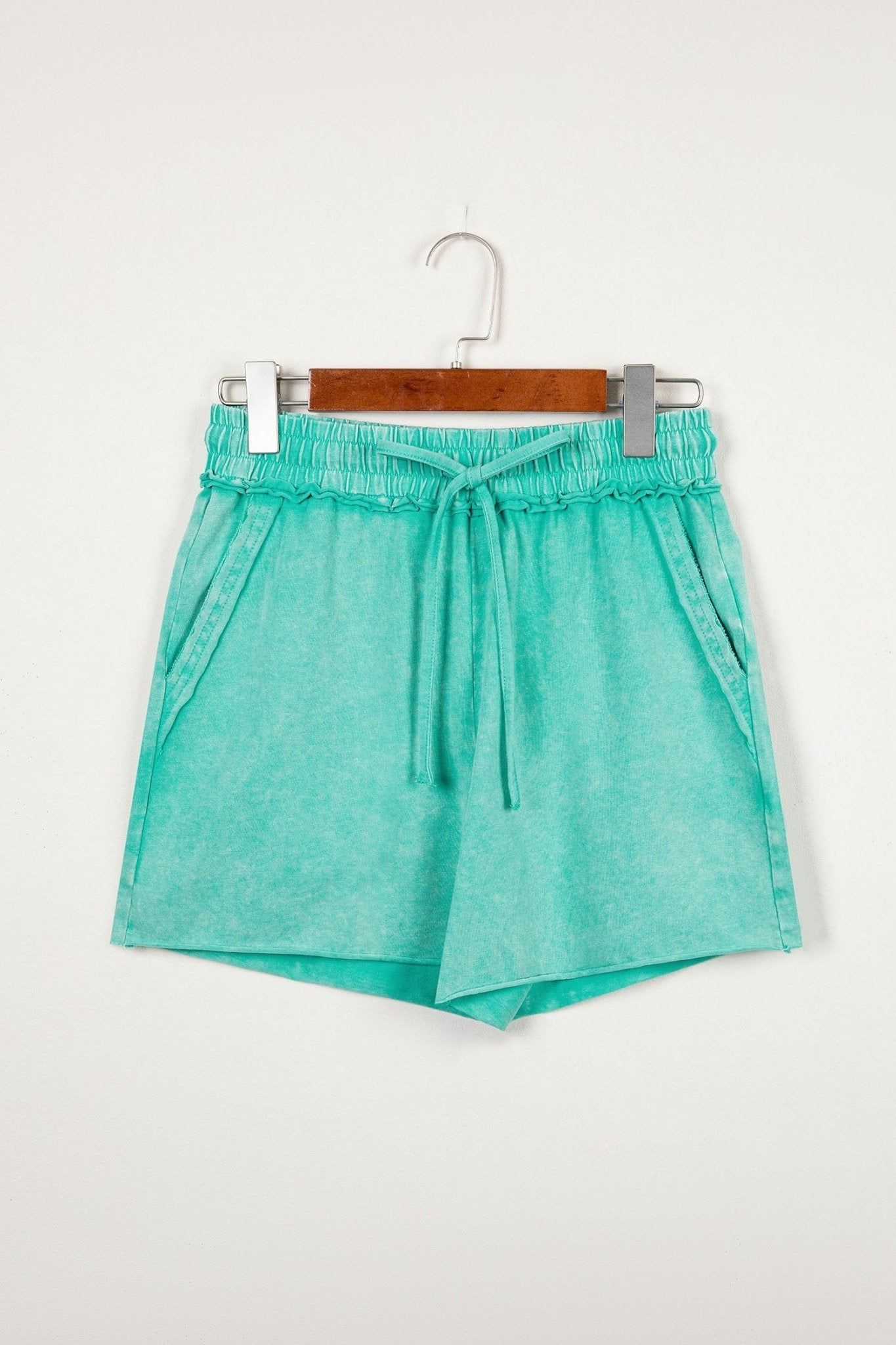 Mineral Wash Drawstring Elastic Waist Raw Edge Shorts - Rooted & Reckless Co.