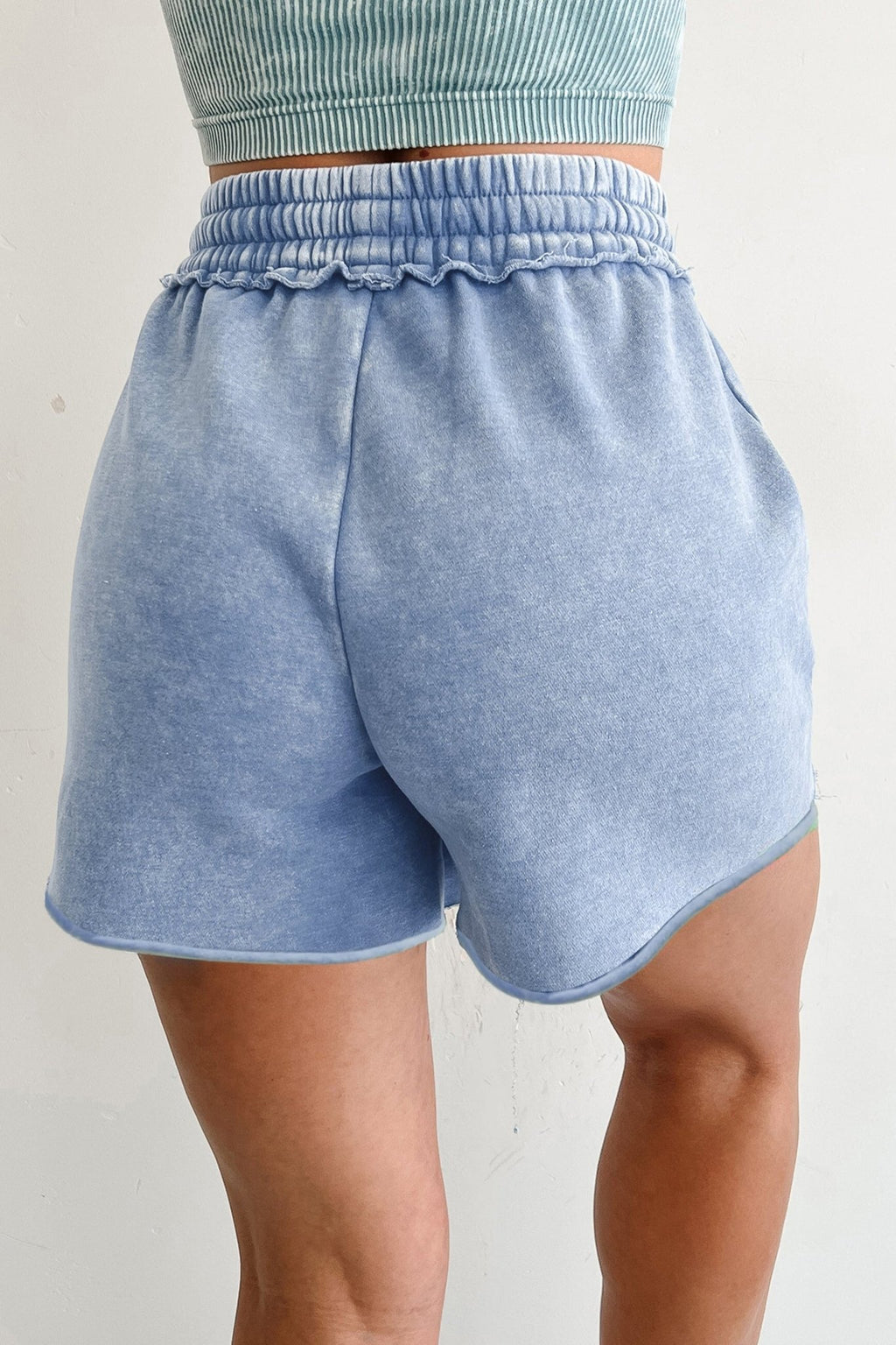 Mineral Wash Drawstring Elastic Waist Raw Edge Shorts - Rooted & Reckless Co.