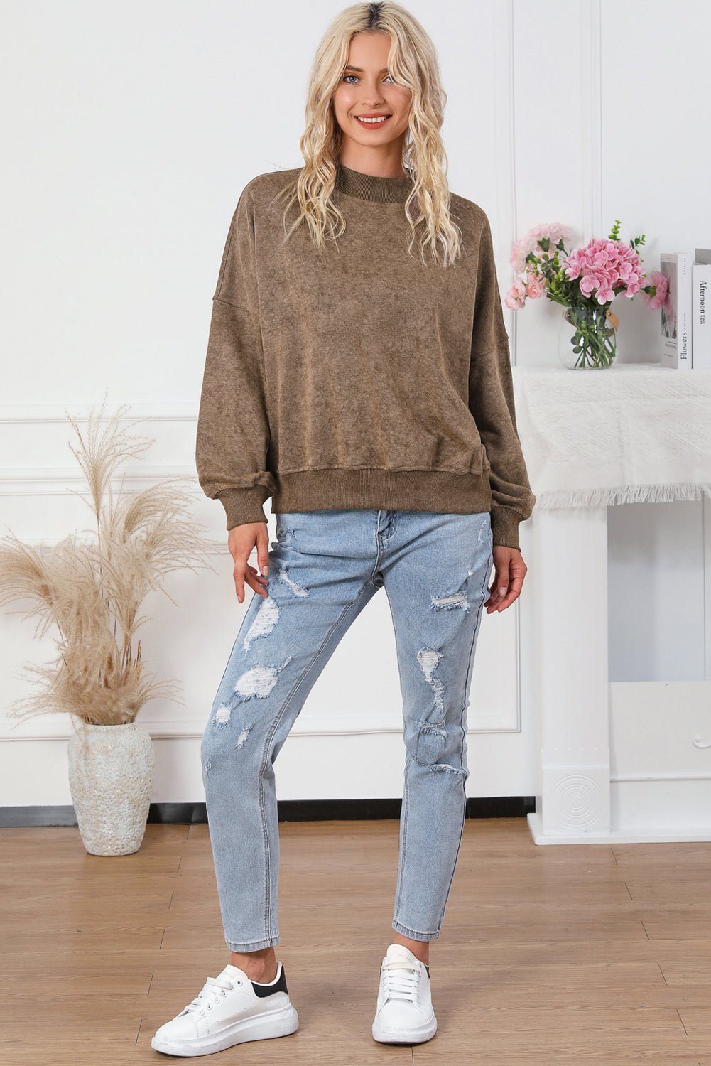 Mineral Wash Drop Shoulder Crewneck Sweatshirt - Rooted & Reckless Co.