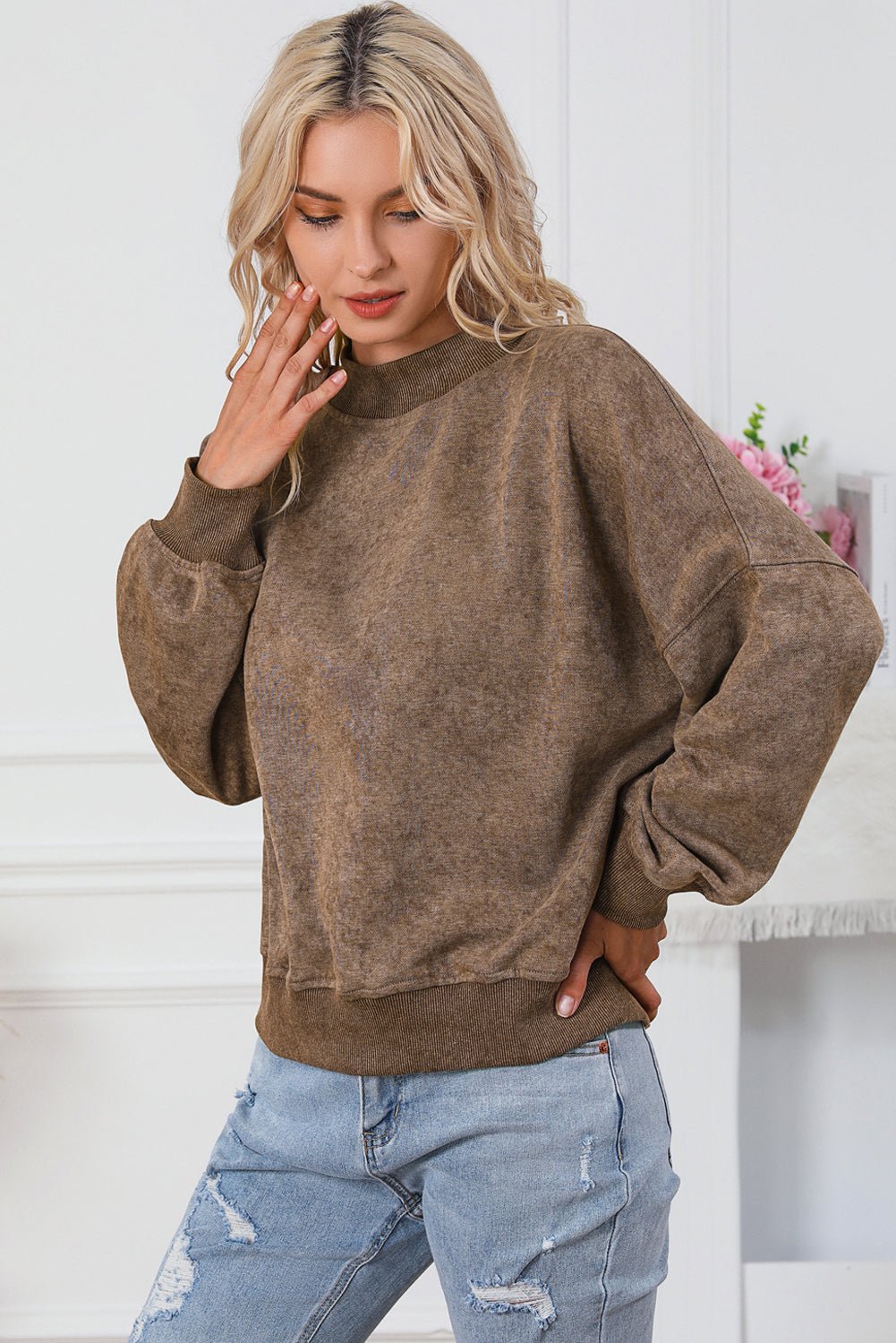 Mineral Wash Drop Shoulder Crewneck Sweatshirt - Rooted & Reckless Co.