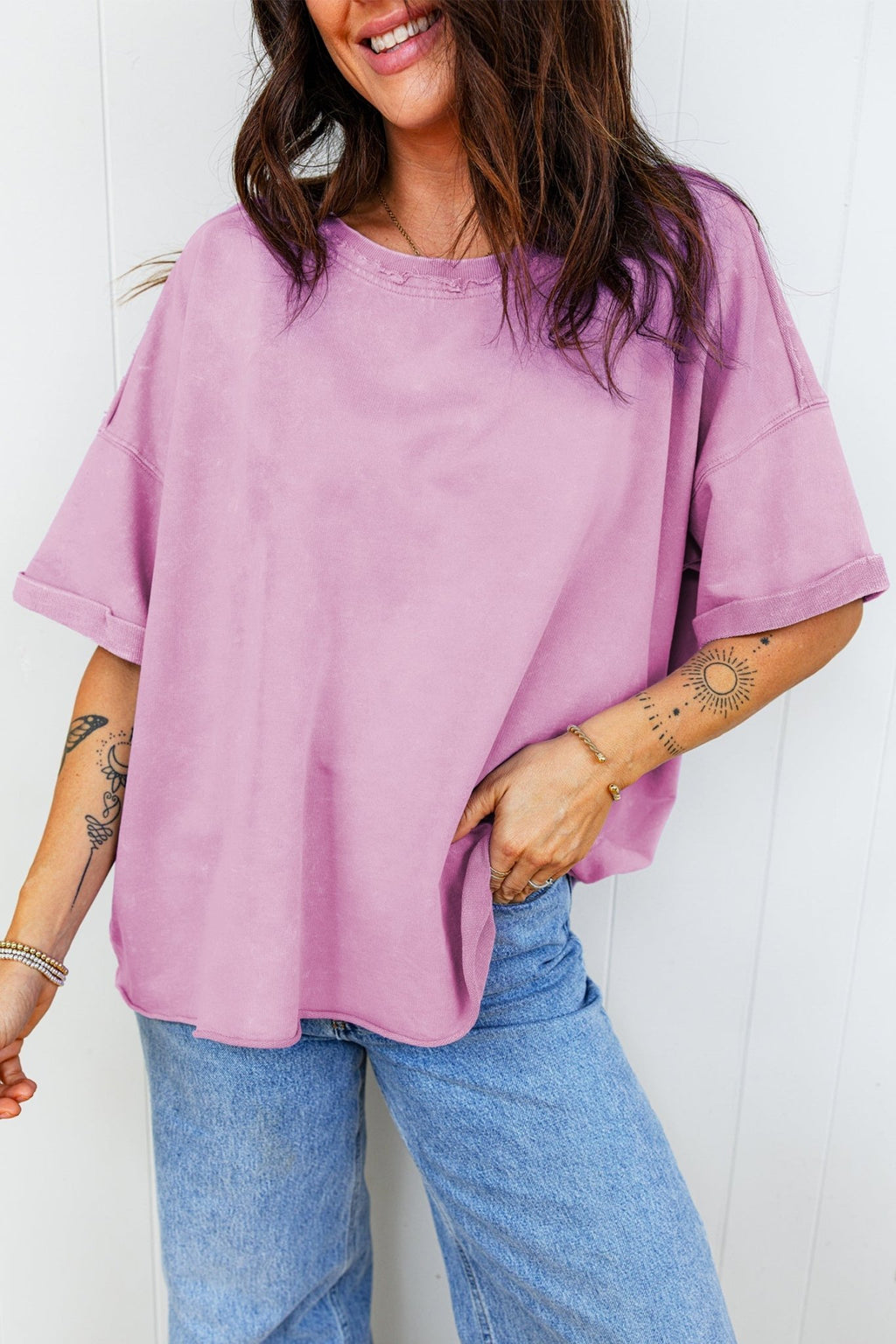 Mineral Wash Drop Shoulder Raw Edge Tee - Rooted & Reckless Co.