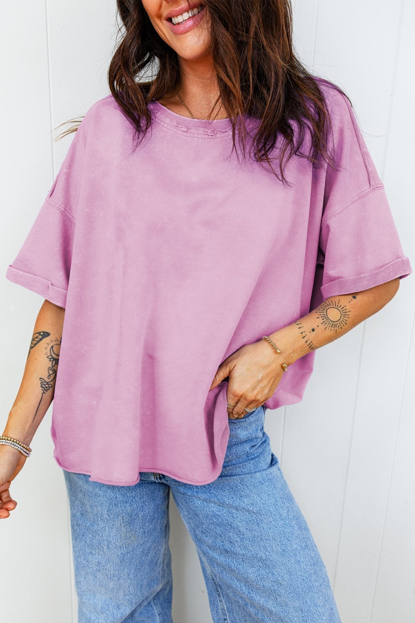 Mineral Wash Drop Shoulder Raw Edge Tee - Rooted & Reckless Co.