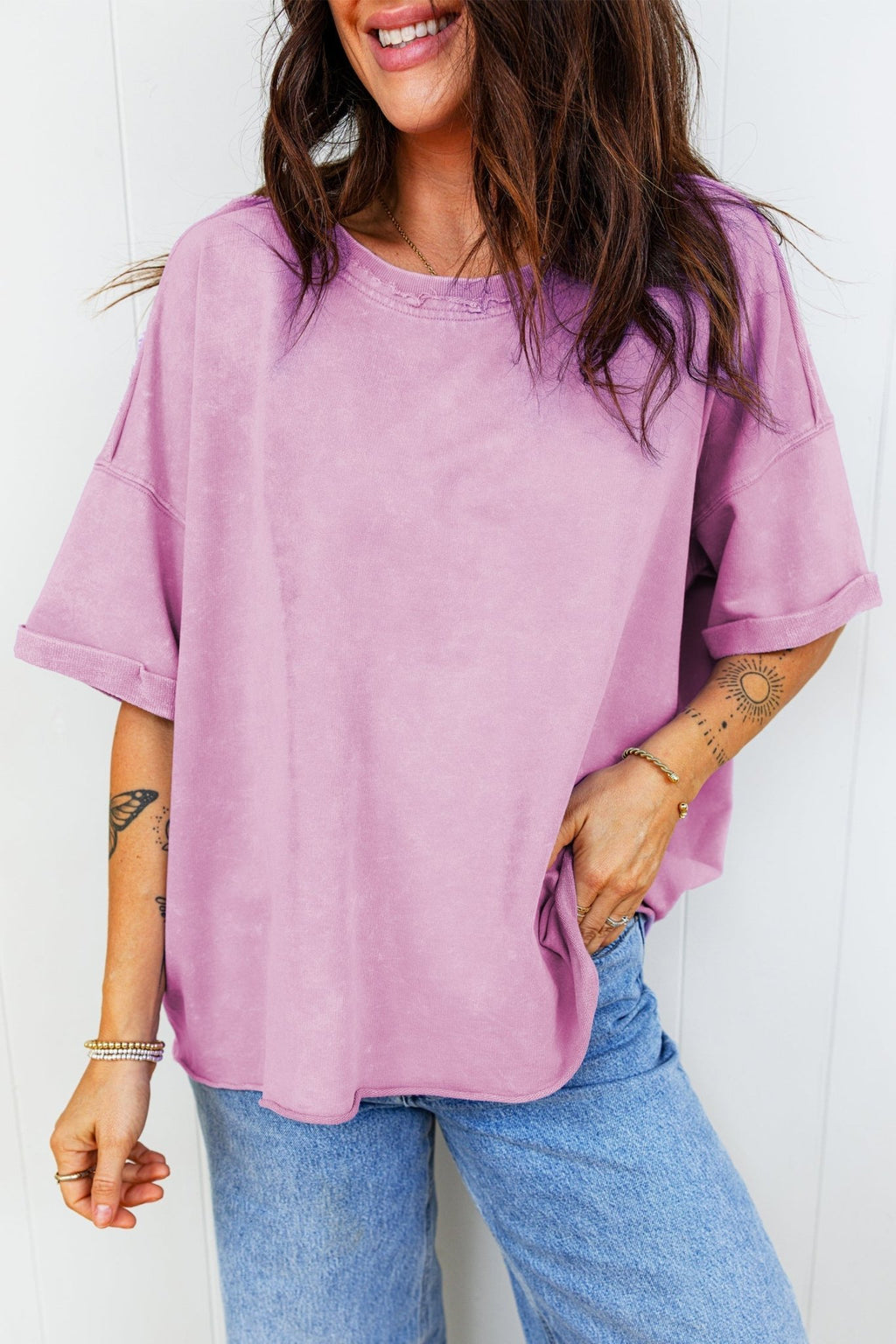 Mineral Wash Drop Shoulder Raw Edge Tee - Rooted & Reckless Co.