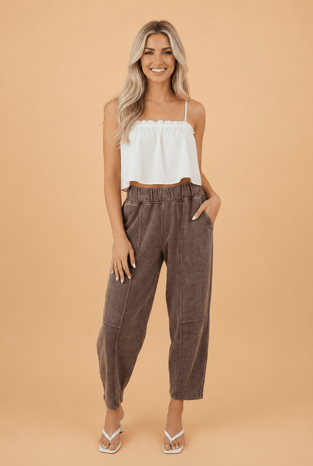 Mineral Wash Elastic Waist Barrel Leg Pants - Rooted & Reckless Co.