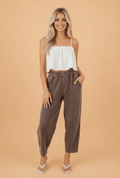 Mineral Wash Elastic Waist Barrel Leg Pants - Rooted & Reckless Co.