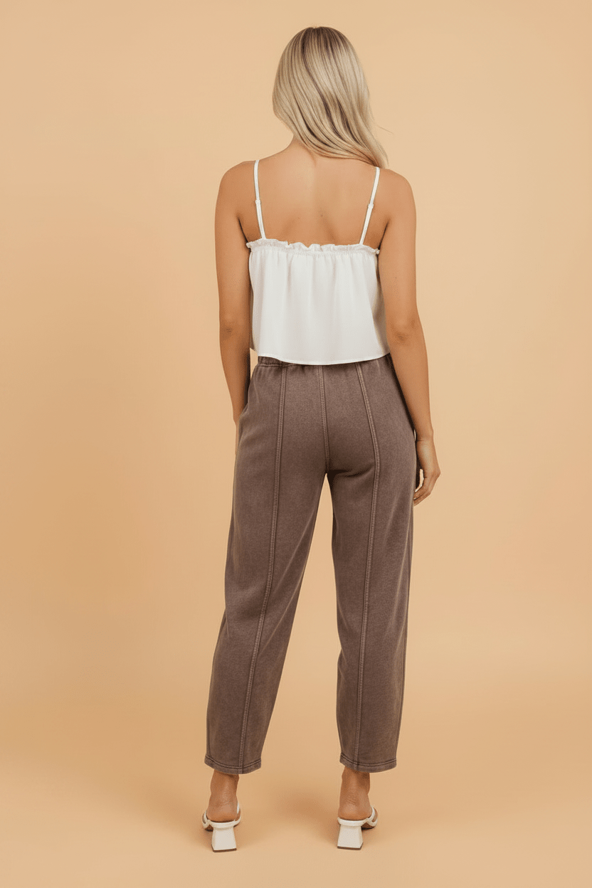 Mineral Wash Elastic Waist Barrel Leg Pants - Rooted & Reckless Co.