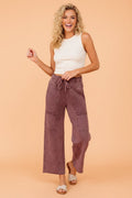 Mineral Wash High Waist Raw Hem Pants - Rooted & Reckless Co.