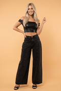 Mineral Wash Pleated Wide Leg Denim Pants - Rooted & Reckless Co.