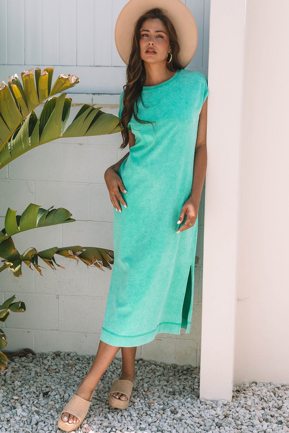Mineral Wash Pocketed T-shirt Maxi Dress - Rooted & Reckless Co.