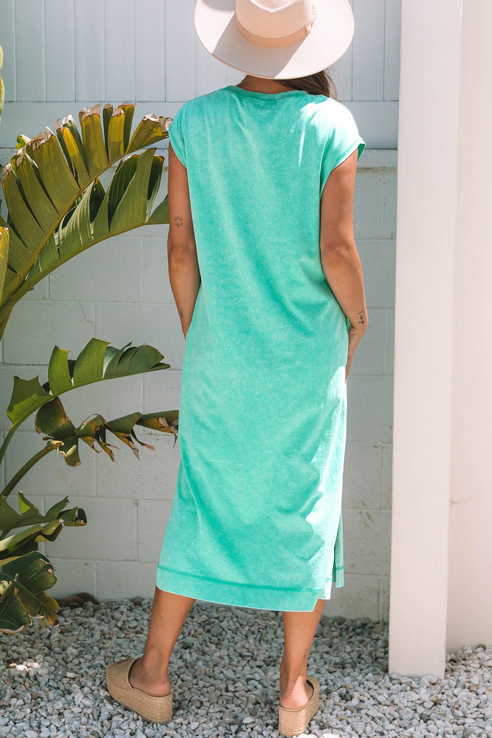Mineral Wash Pocketed T-shirt Maxi Dress - Rooted & Reckless Co.