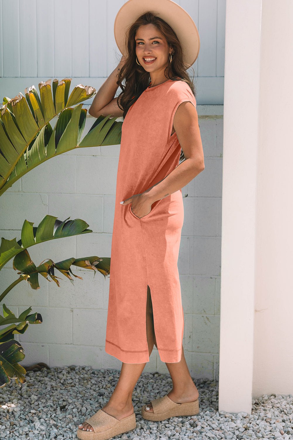 Mineral Wash Pocketed T-shirt Maxi Dress - Rooted & Reckless Co.