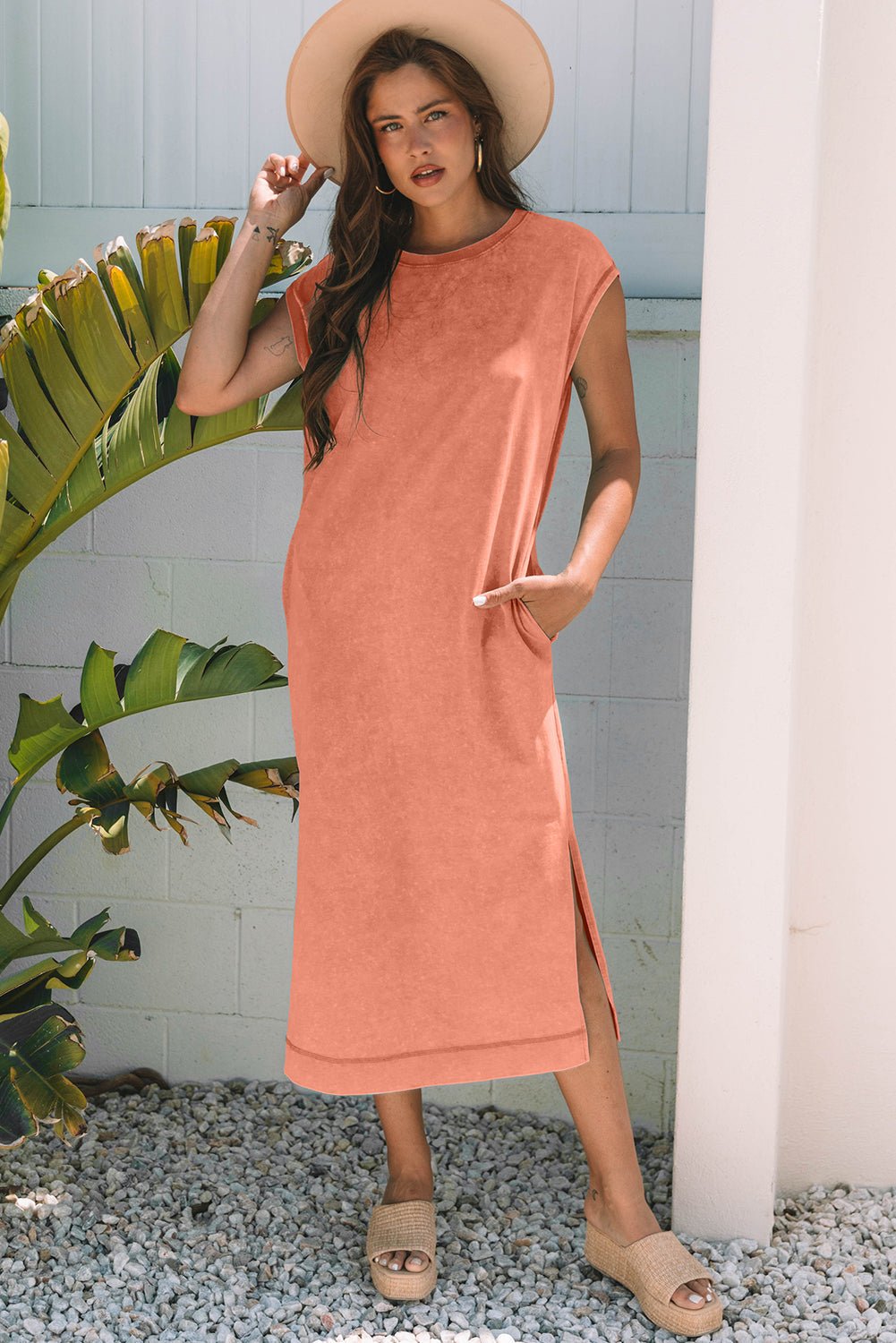 Mineral Wash Pocketed T-shirt Maxi Dress - Rooted & Reckless Co.