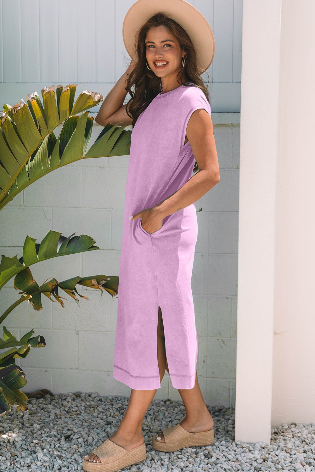 Mineral Wash Pocketed T-shirt Maxi Dress - Rooted & Reckless Co.
