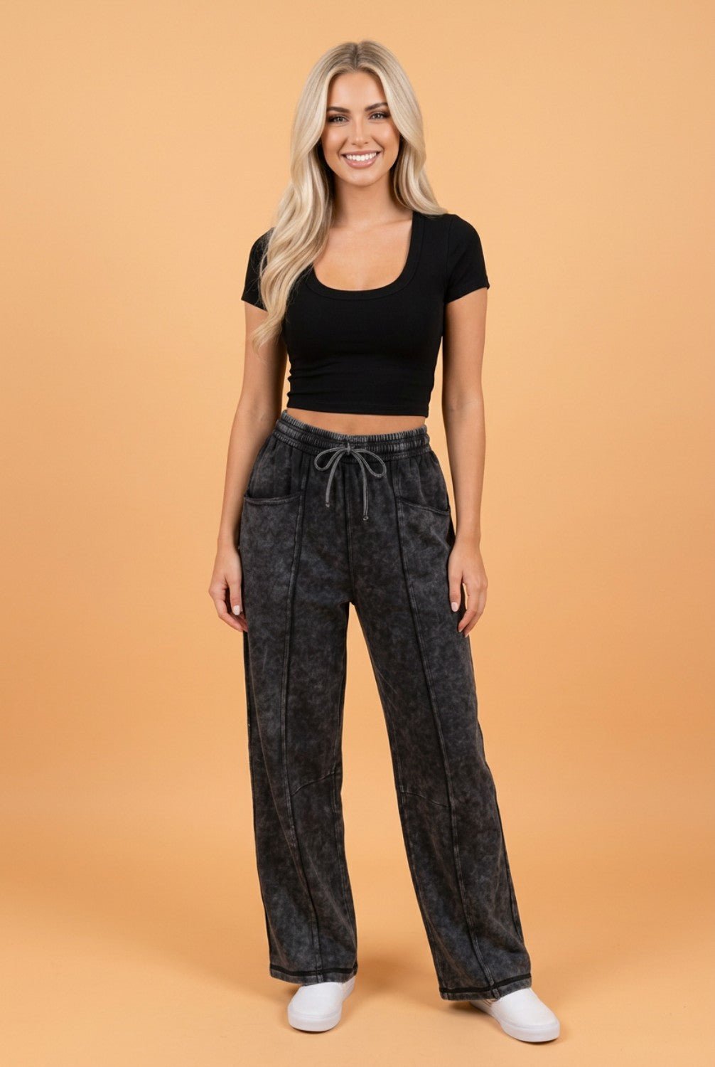 Mineral Wash Raw Seam Drawstring Waist Barrel Pants - Rooted & Reckless Co.