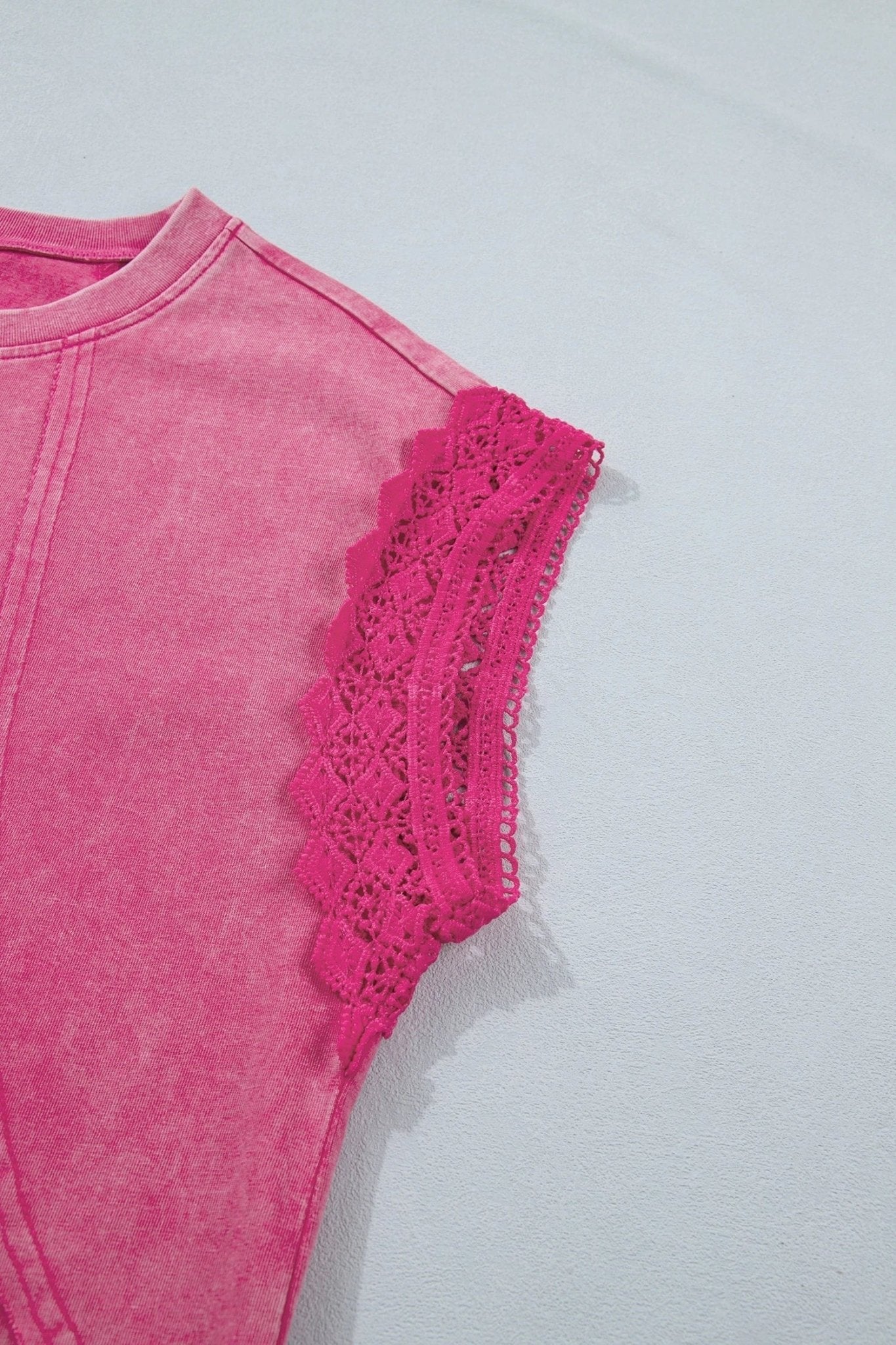 Mineral Wash Raw Seam Lace Cap Sleeve Top - Rooted & Reckless Co.