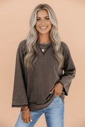 Mineral Wash Reverse Seam 3/4 Sleeve Top - Rooted & Reckless Co.