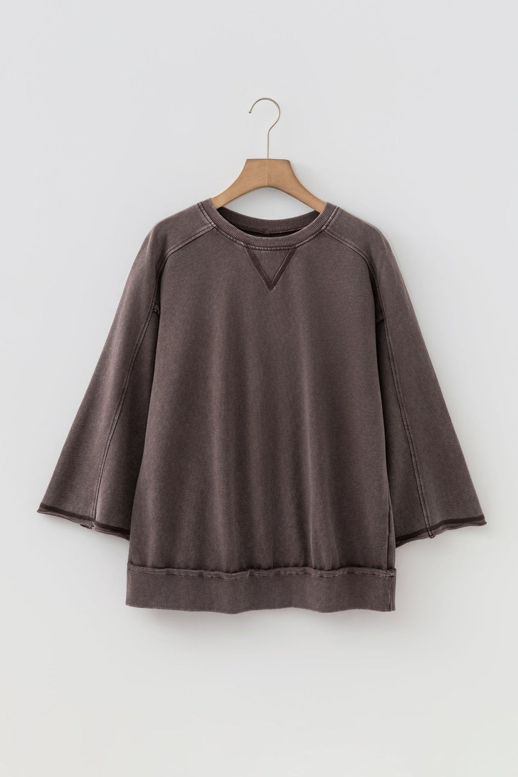 Mineral Wash Reverse Seam 3/4 Sleeve Top - Rooted & Reckless Co.