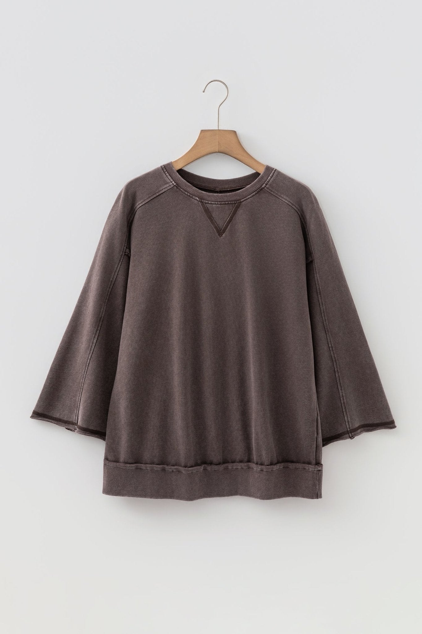 Mineral Wash Reverse Seam 3/4 Sleeve Top - Rooted & Reckless Co.