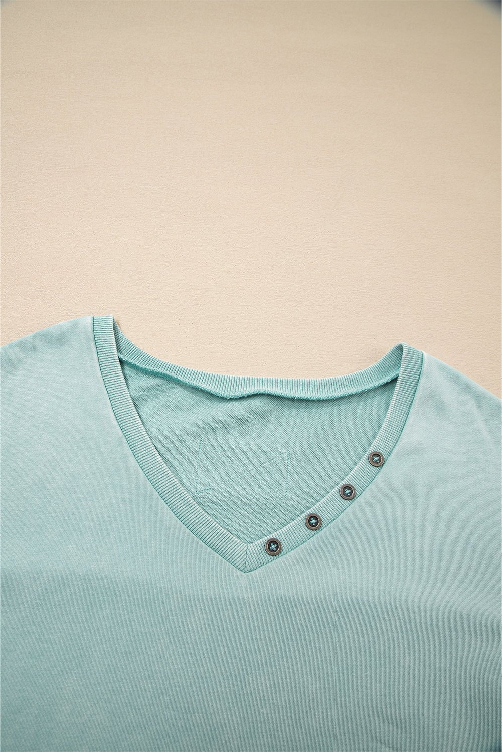 Mineral Wash Reverse Seam Buttoned V-Neck Top - Rooted & Reckless Co.