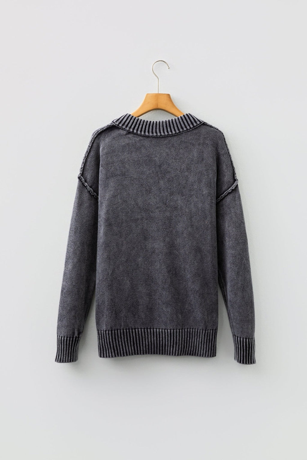 Mineral Wash Reverse Seam V-Neck Drop Shoulder Sweater - Rooted & Reckless Co.