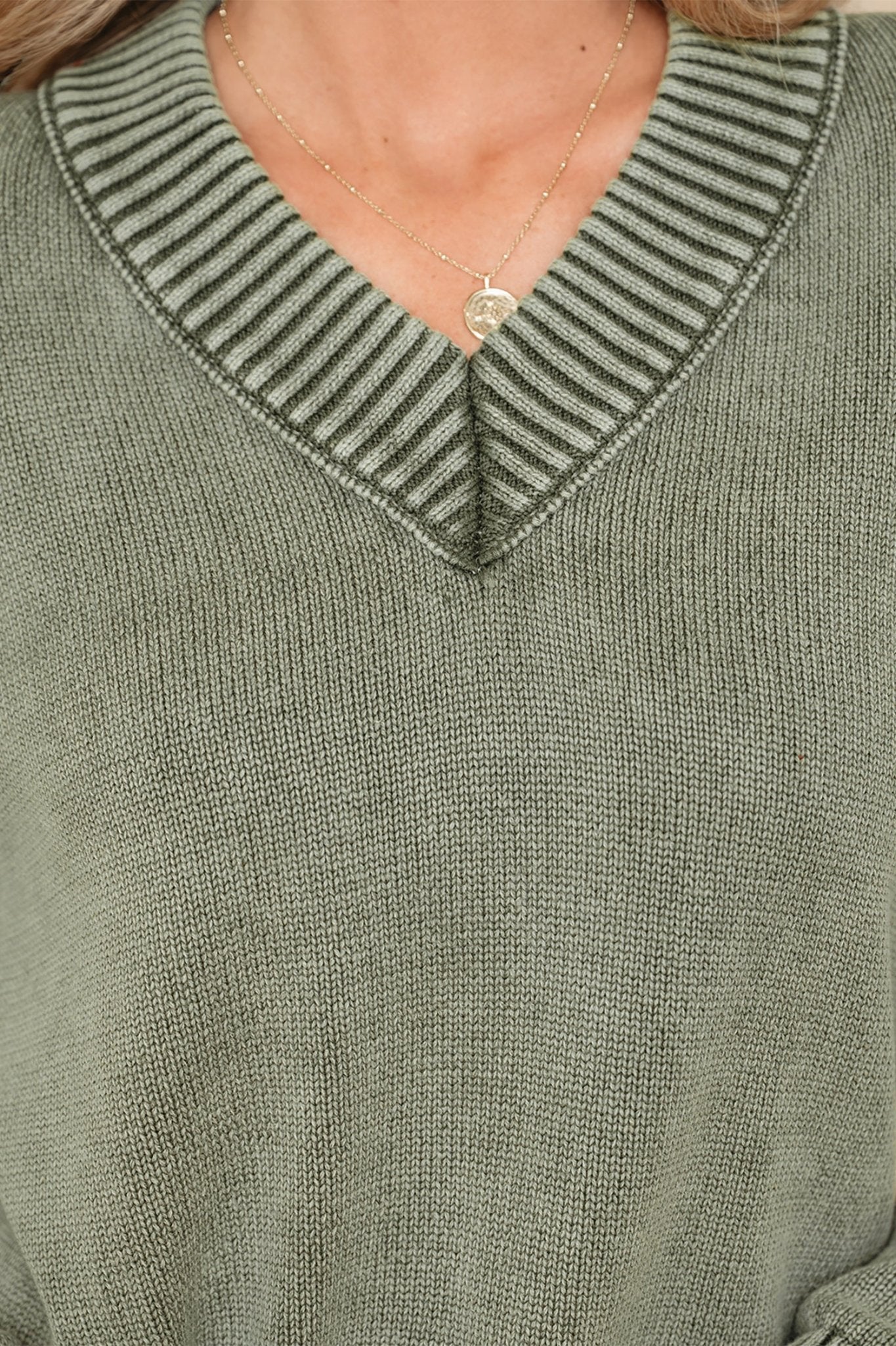 Mineral Wash Reverse Seam V-Neck Drop Shoulder Sweater - Rooted & Reckless Co.