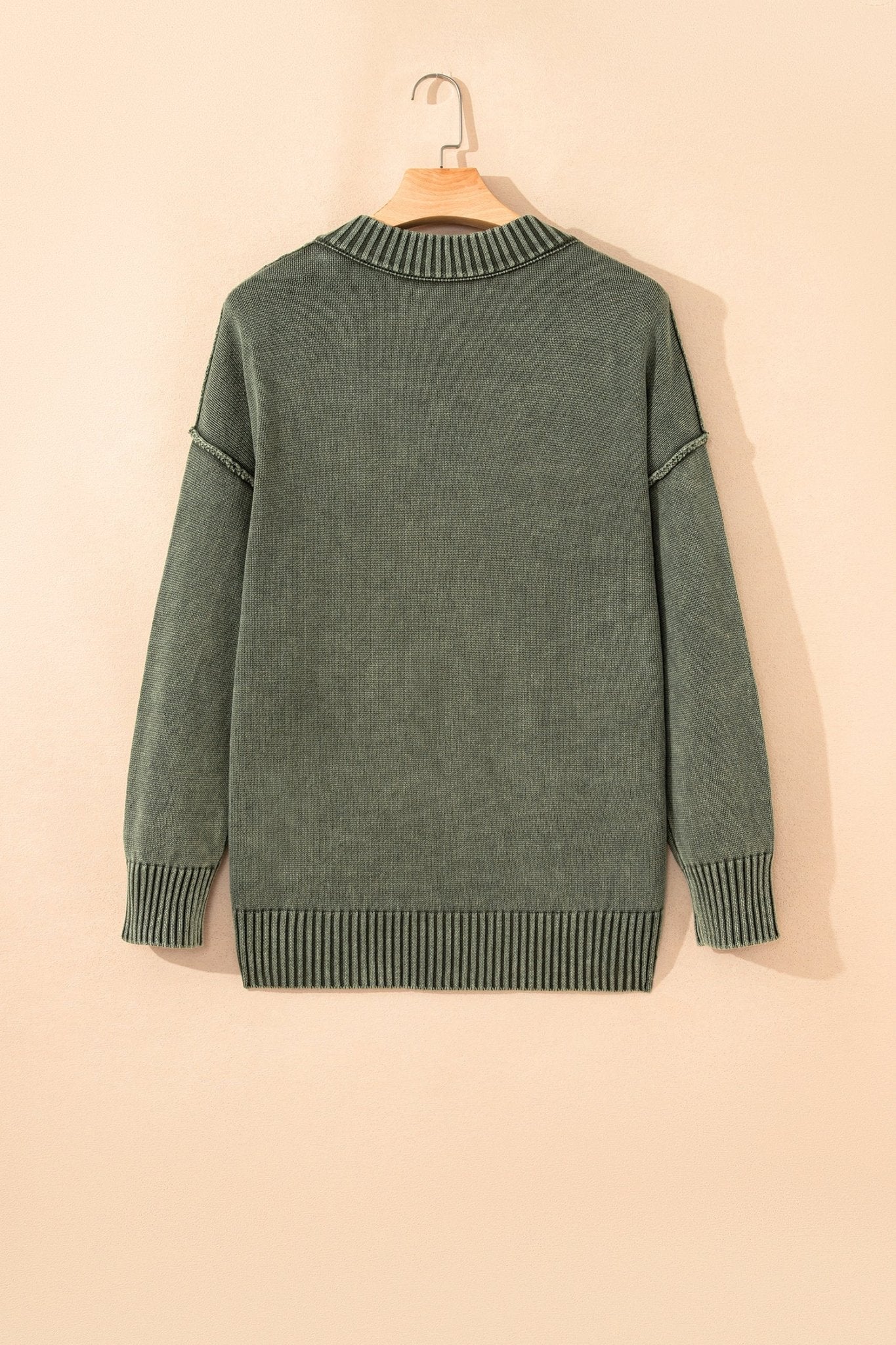 Mineral Wash Reverse Seam V-Neck Drop Shoulder Sweater - Rooted & Reckless Co.