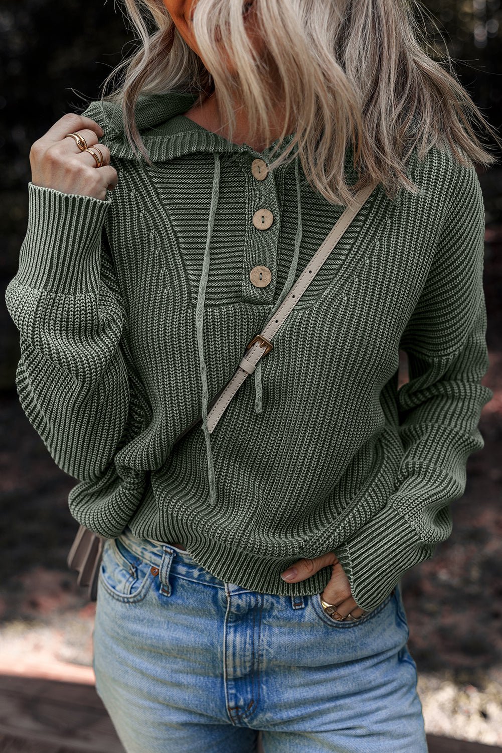 Mineral Wash Ribbed Knit Hooded Sweater - Rooted & Reckless Co.
