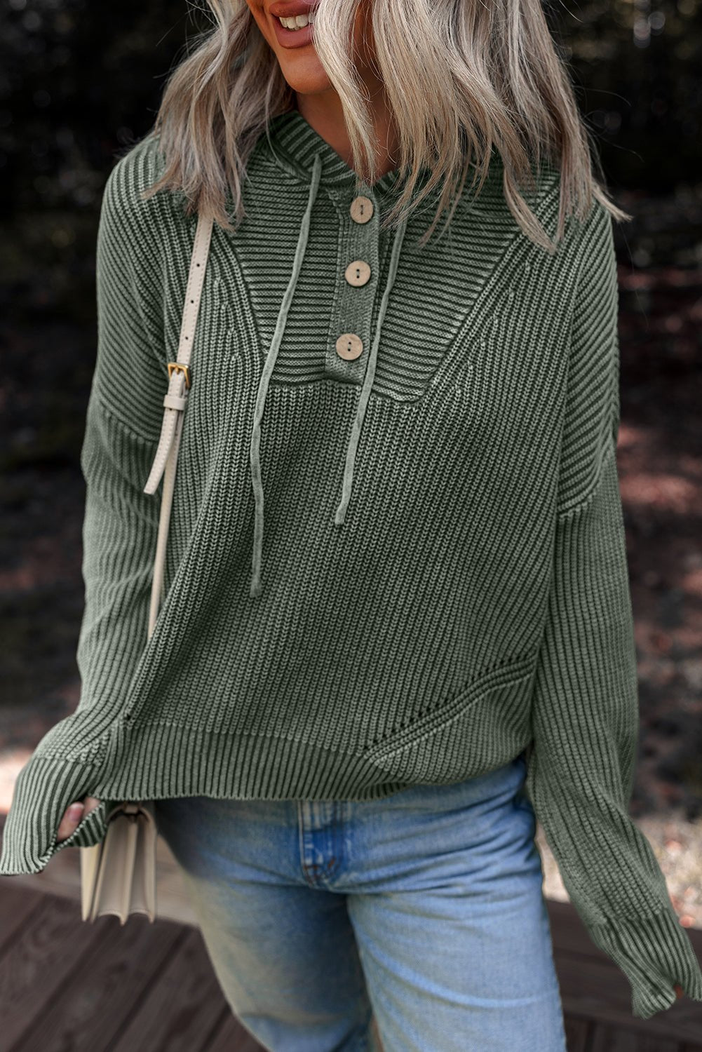Mineral Wash Ribbed Knit Hooded Sweater - Rooted & Reckless Co.