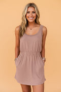 Mineral Wash Scoop Neck Elastic Waist Mini Dress - Rooted & Reckless Co.