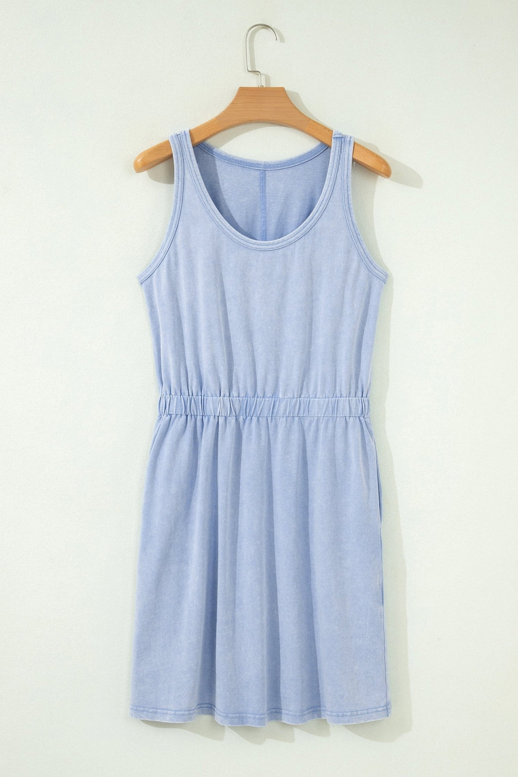 Mineral Wash Scoop Neck Elastic Waist Mini Dress - Rooted & Reckless Co.