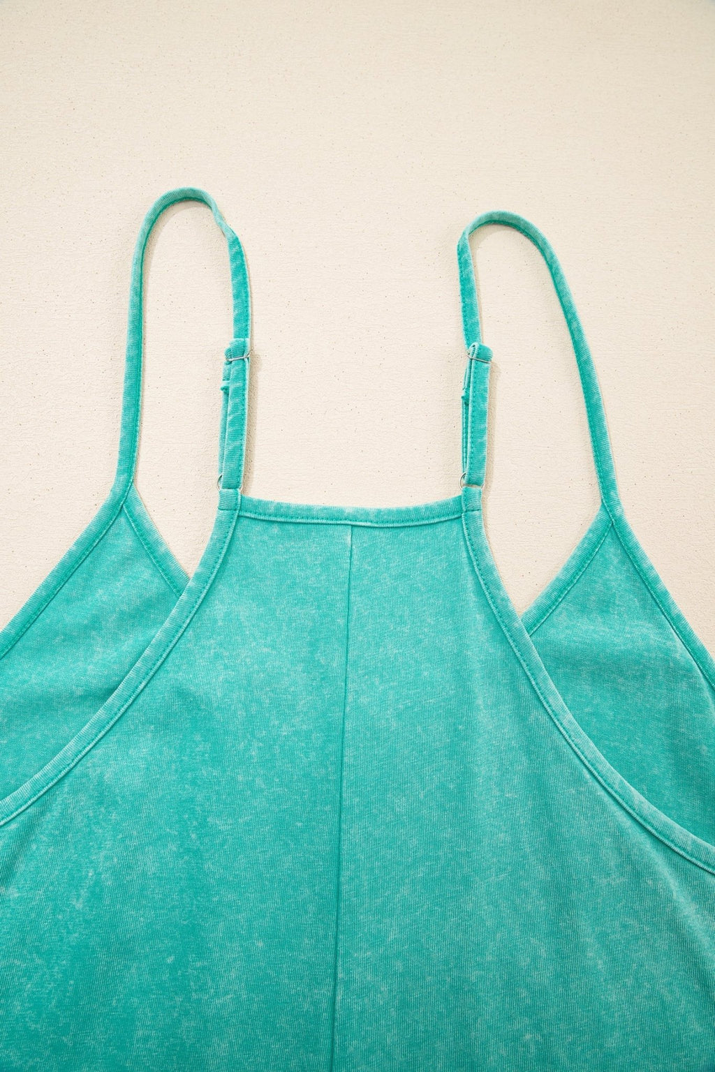 Mineral Wash Spaghetti Strap Pocketed Romper - Rooted & Reckless Co.